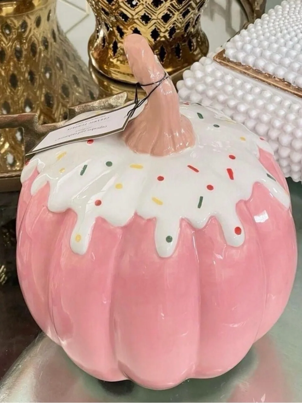 Pink adorable Frosted Sprinkle Cupcake Pumpkin.